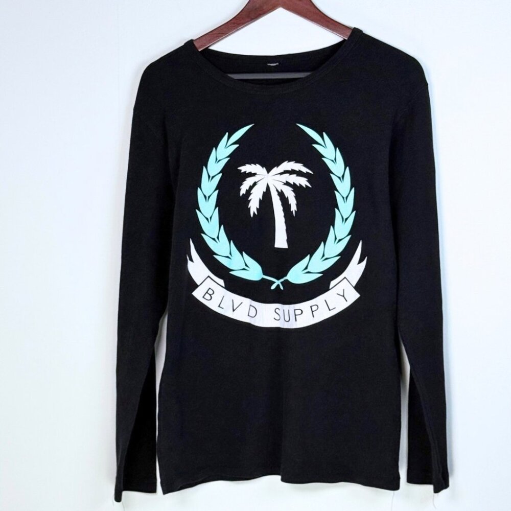 Blvd Supply Co Long Sleeve Black Shirt Thermal Waffle Knit Mens Medium Skater